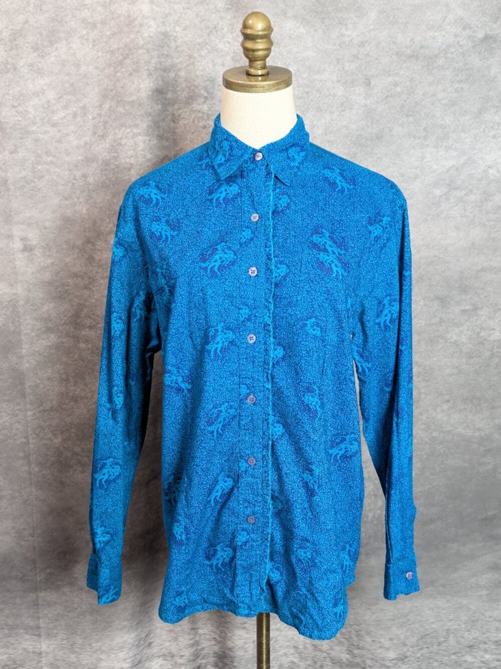 VTG Wrangler Blues Western Shirt Women's Size S Blue Rodeo Cowgirl Retro